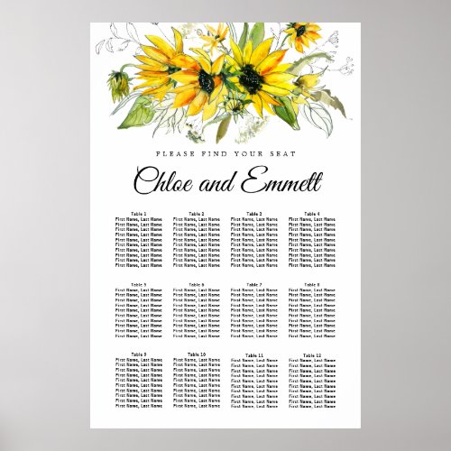 Modern Yellow Sunflower 12_Table Seating Chart