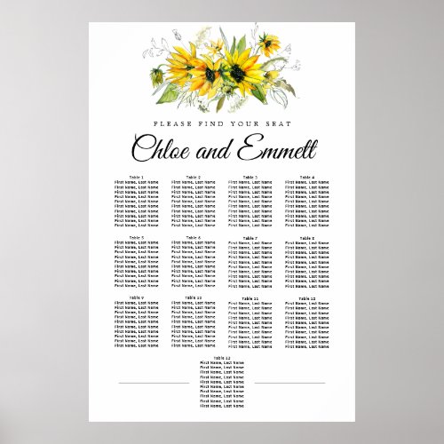 Modern Yellow Sunflower 13_Table Seating Chart