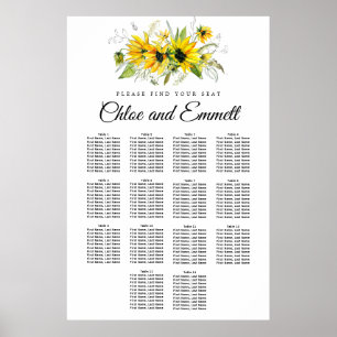 Modern Yellow Sunflower 14-Table Seating Chart