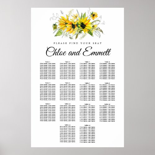 Modern Yellow Sunflower 14_Table Seating Chart