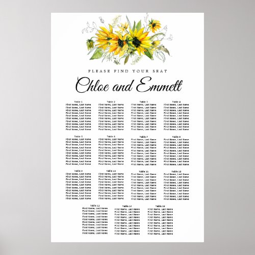 Modern Yellow Sunflower 15_Table Seating Chart