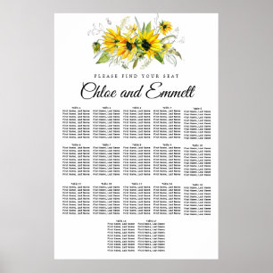 Modern Yellow Sunflower 17-Table Seating Chart