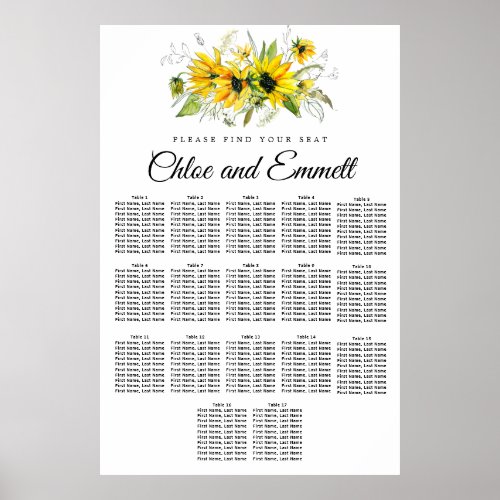 Modern Yellow Sunflower 17_Table Seating Chart