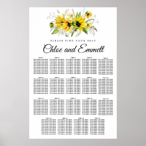 Modern Yellow Sunflower 19_Table Seating Chart