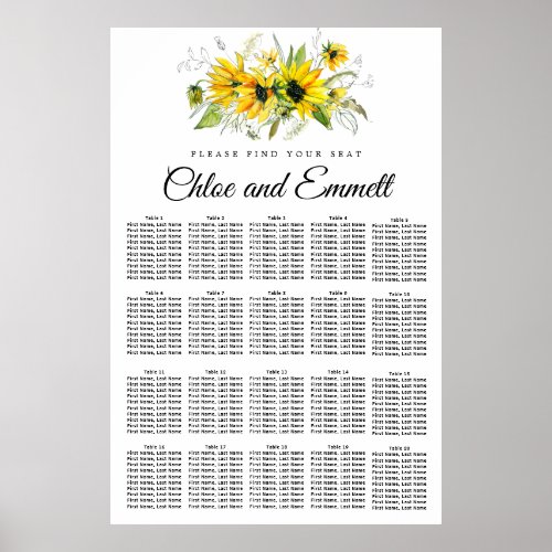 Modern Yellow Sunflower 20_Table Seating Chart