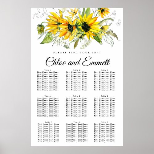 Modern Yellow Sunflower 9_Table Seating Chart