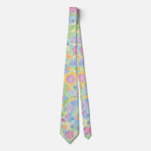 Modern Yellow Sunflower Dragonfly Floral Pattern Neck Tie