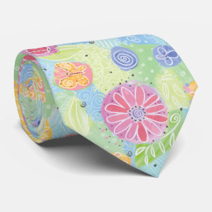 Modern Yellow Sunflower Dragonfly Floral Pattern Neck Tie