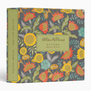 Modern Yellow Sunflower Floral Autumn Recipe 3 Ring Binder