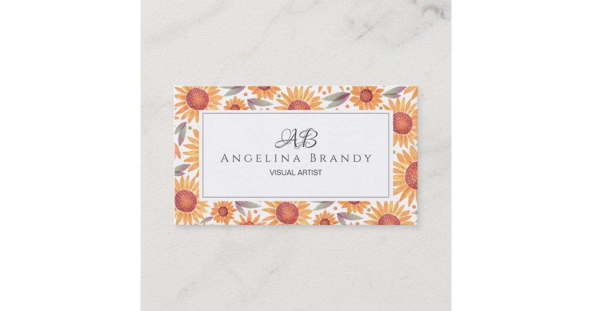 Modern Yellow Sunflower Floral Business Card | Zazzle