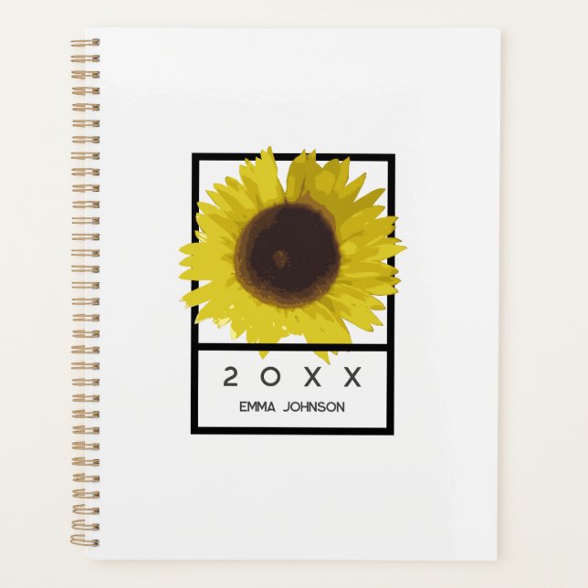 Modern Yellow Sunflower Floral Custom Name 2026 Planner (Front)