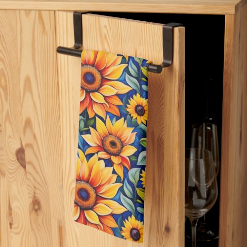 Modern Yellow Sunflower Kitchen Towel