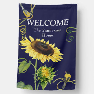 Modern Yellow Sunflower Navy Blue Farmhouse Fall House Flag