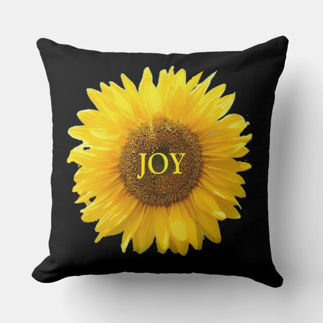 Modern Yellow Sunflower on Black Throw Pillow (Front)