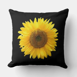 Modern Yellow Sunflower on Black Throw Pillow