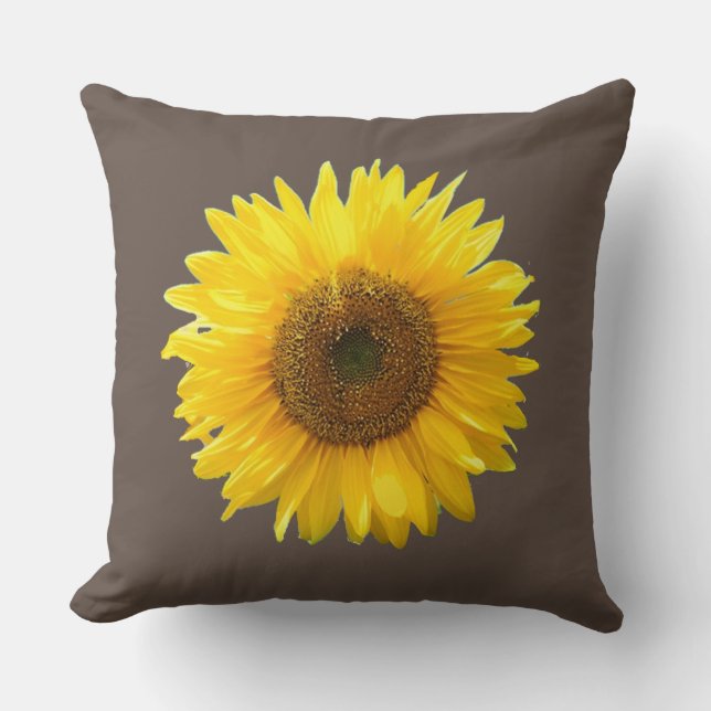 Modern Yellow Sunflower on Brown Throw Pillow (Front)