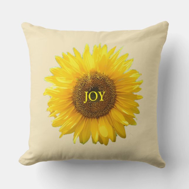 Modern Yellow Sunflower on Champagne Beige Throw Pillow (Front)