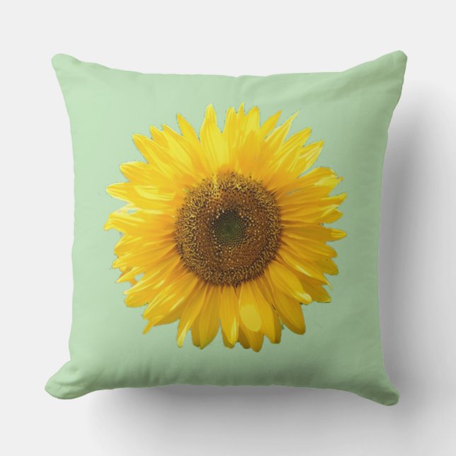 Modern Yellow Sunflower on Lime Green Throw Pillow (Front)