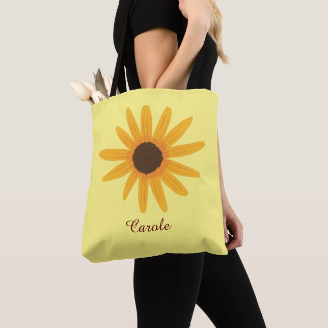 Modern Yellow Sunflower Personalized Tote Bags (Close Up)
