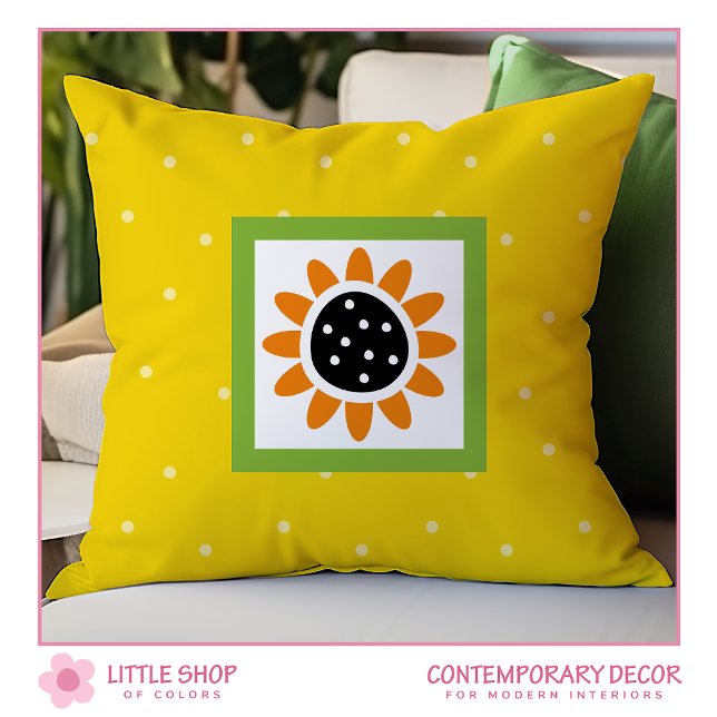 Modern Yellow Sunflower Polka Dot Pattern Throw Pillow (Creator Uploaded)