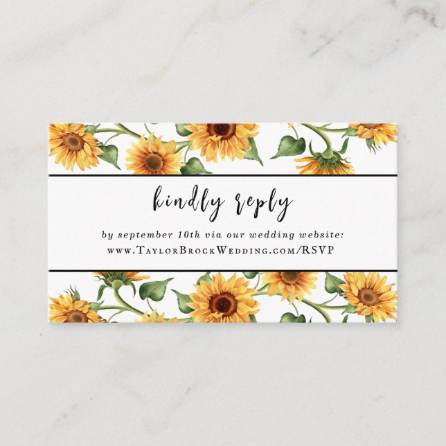 Modern Yellow Sunflower Wedding Enclosure Card (Front)