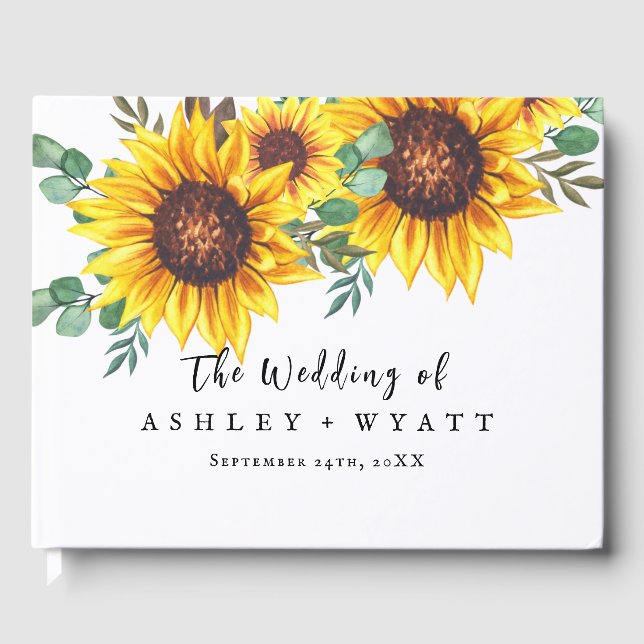 Modern Yellow Sunflower Wedding Guest Book (Front)