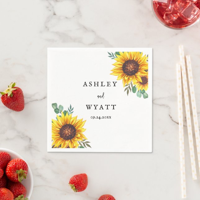 Modern Yellow Sunflower Wedding Napkins (Insitu)