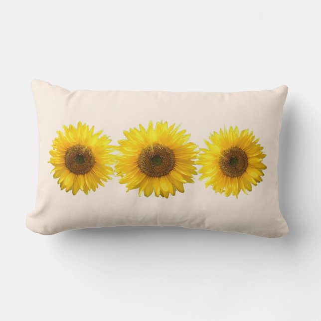 Modern Yellow Sunflowers on Ivory Lumbar Pillow (Front)