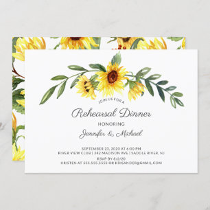 Modern Yellow Sunflowers Rehearsal Dinner Invitation