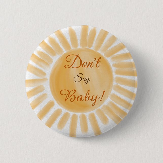Modern Yellow Sunshine Don't Say Baby Shower Game Button (Front)