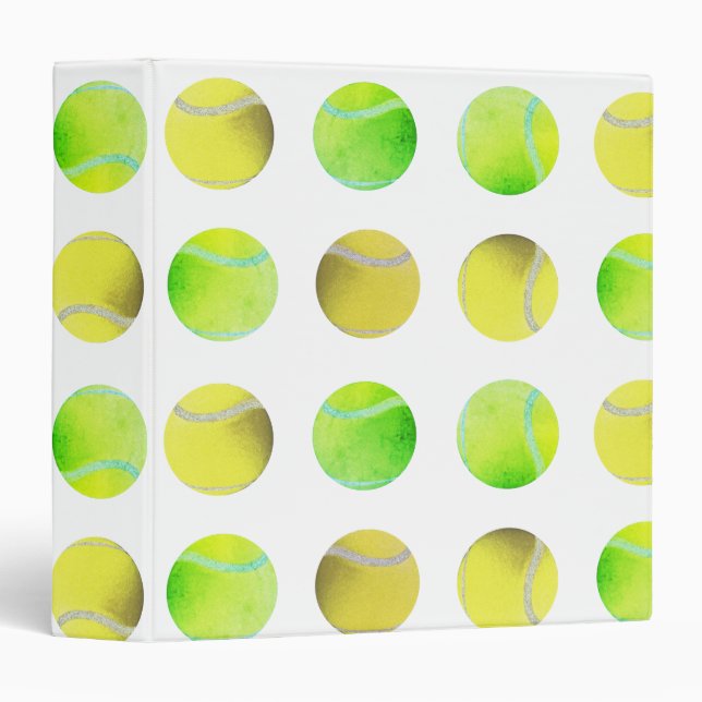 Modern Yellow Tennis Ball Pattern Player White 3 Ring Binder (Front/Spine)