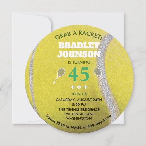 Modern Yellow Tennis Ball Personalized Birthday Invitation