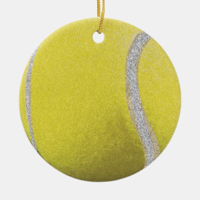 Modern Yellow Tennis Ball With Faux Glitter Line  Ceramic Ornament (Front)