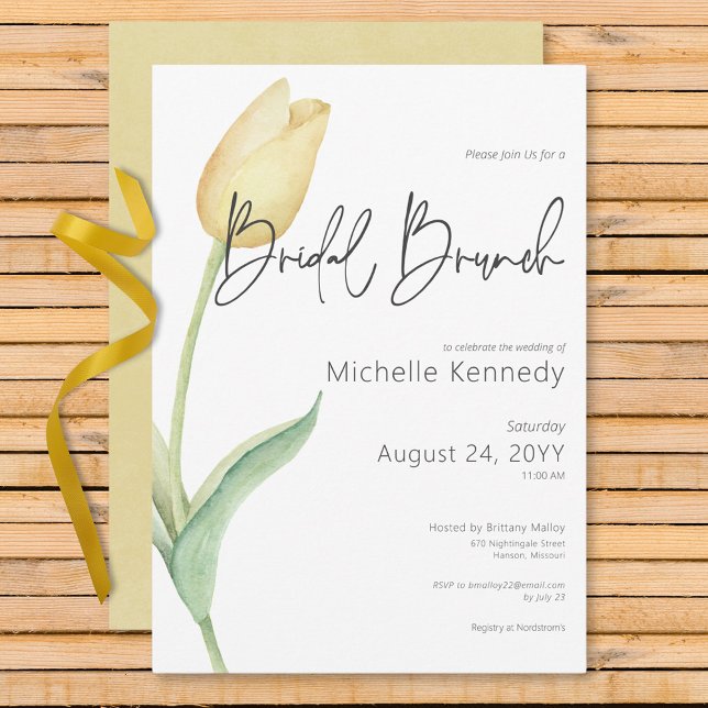 Modern Yellow Tulip Solo Bridal Brunch Invitation (Modern Yellow Tulip Solo Bridal Brunch Invitation)