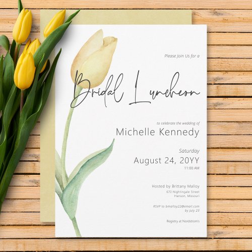 Modern Yellow Tulip Solo Bridal Luncheon Invitation