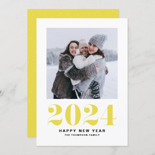 Modern Yellow Typography 2024 Happy New Year Photo Holiday Card