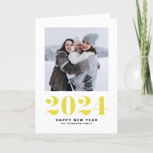 Modern Yellow Typography Happy New Year 2024 Photo Holiday Card