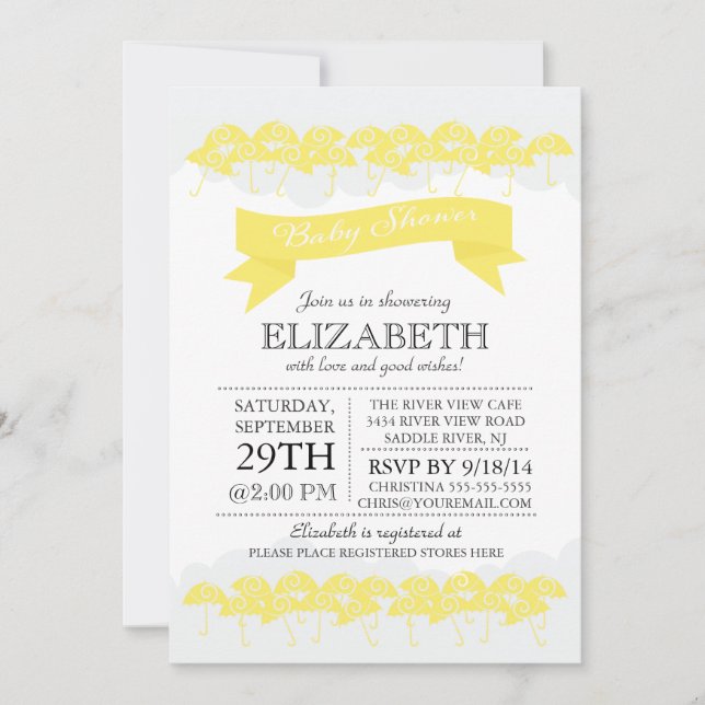 Modern Yellow Umbrella Neutral Baby Shower Invitation (Front)