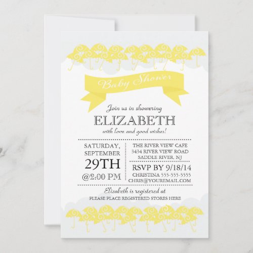 Modern Yellow Umbrella Neutral Baby Shower 5x7 Paper Invitation Card