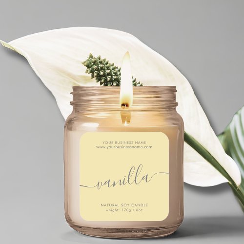 Modern yellow vanilla script candle product label