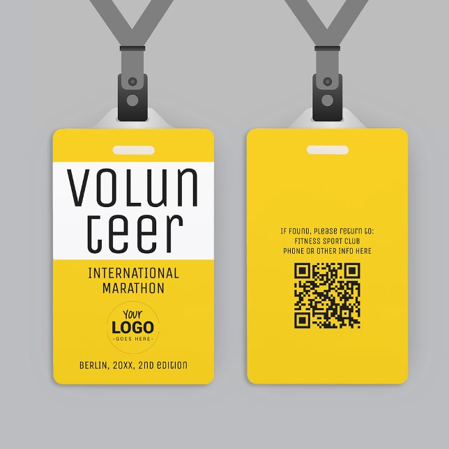 Modern Yellow Volunteer ID Logo QR Code Badge (Creator Uploaded)
