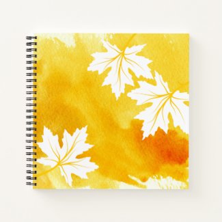 Modern yellow watercolor and white maple leaves notebook