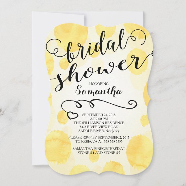 Modern Yellow Watercolor Bridal Shower Invitation (Front)