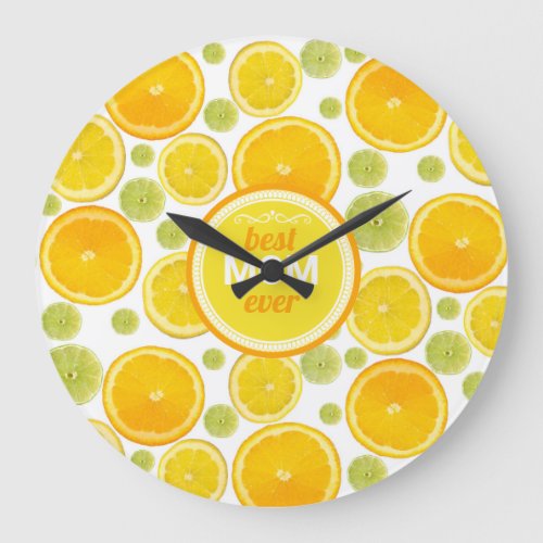 Modern yellow watercolor citrus fruits mom custom large clock