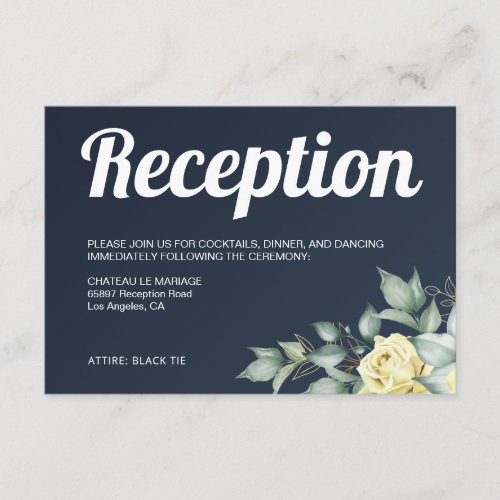 Modern yellow watercolor navy blue floral wedding enclosure card