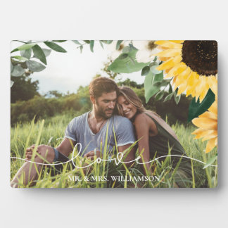Modern Yellow Watercolor Sunflowers Photo Wedding Plaque