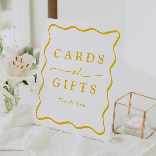 Modern Yellow Wavy Frame Cards and Gifts Pedestal Sign
