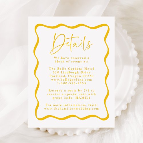 Modern Yellow Wavy Frame Wedding Details Enclosure Card