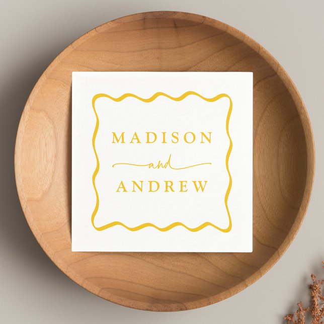 Modern Yellow Wavy Frame Wedding Napkins (Creator Uploaded)
