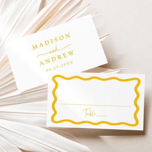 Modern Yellow Wavy Frame Wedding Place Card
